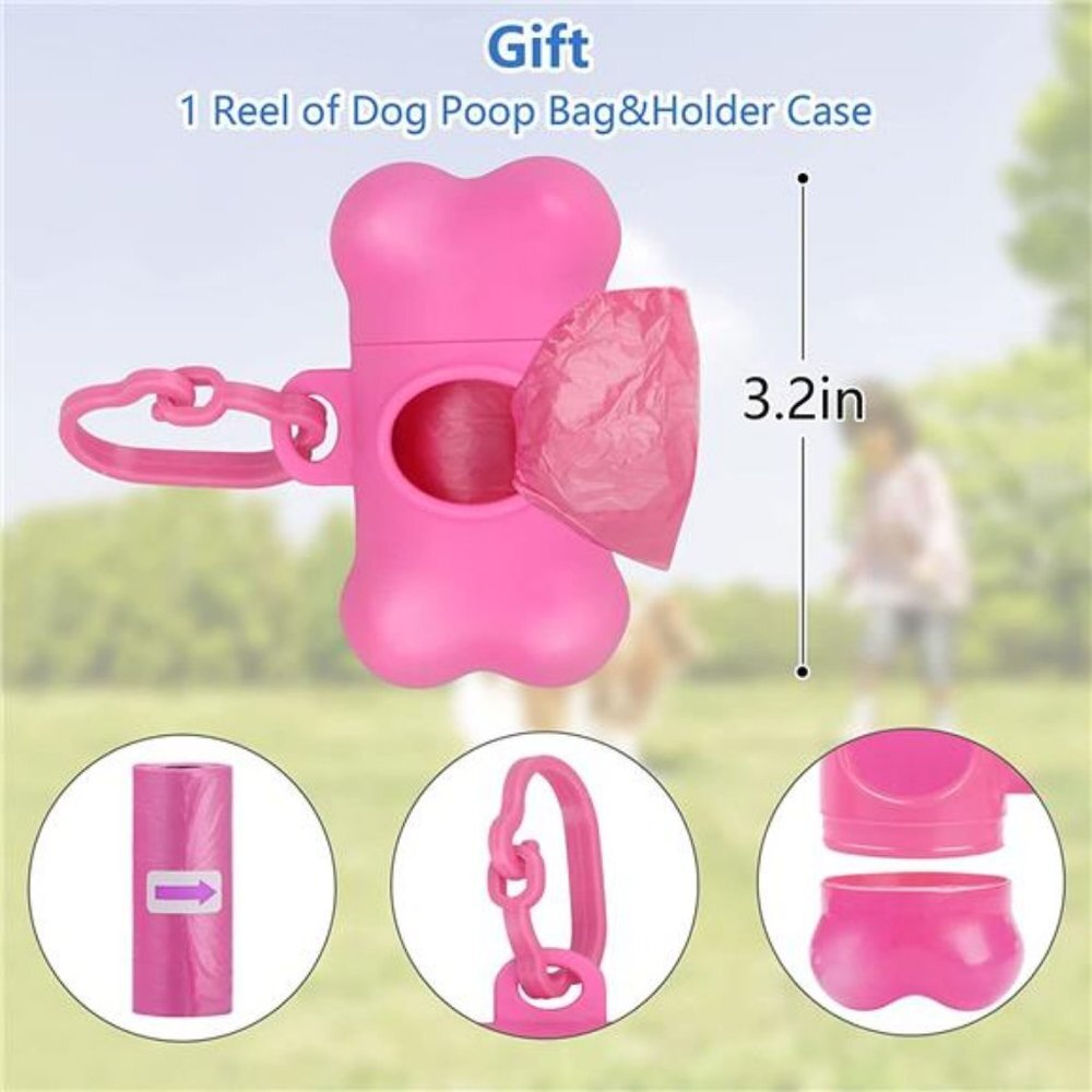 Dog Travel Water Bottle Collapsible Dog Bowls, 2 in 1 Pet Food Container (Pink)